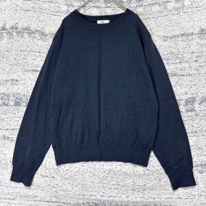 Koe Cotton Blend Crew Neck Knit Sweater Navy